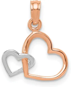 10k Two Tone Gold Rose and White Double Love Heart Pendant Necklaces-Pendant Intertwined - Jewelry Gift for Mom