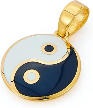 14k REAL Yellow Gold Enamel Yin Yang Charm Pendant