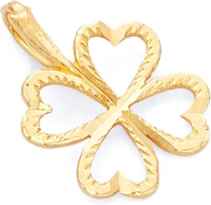 14k REAL Yellow Gold Heart Clover Charm Pendant