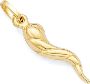 14k REAL Yellow Gold Twisted Cornicello Italian Horn Charm Pendant