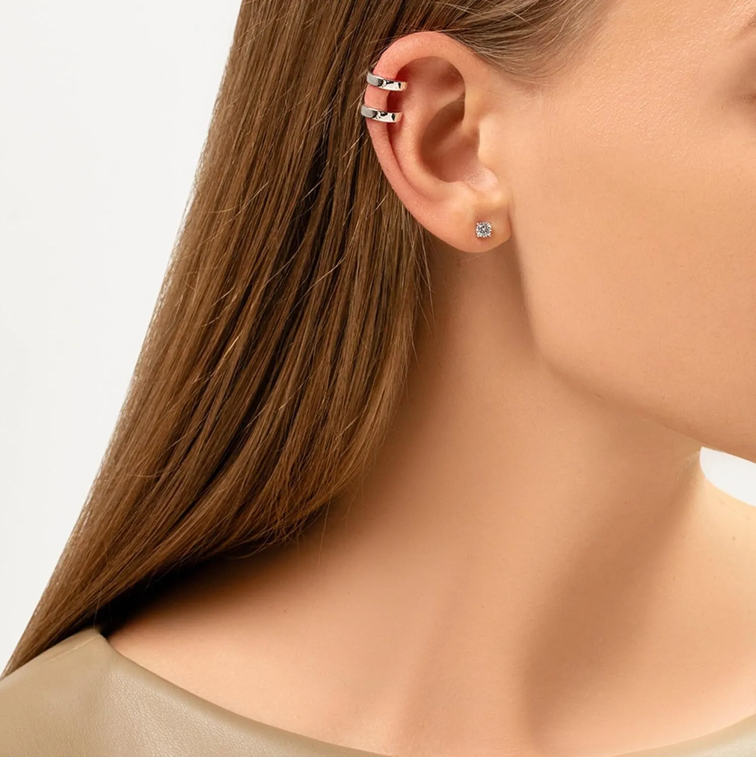 14k Solid Gold Double Wire Ear Cuff, No Piercing Required, Dainty Conch Wrap Jewelry Gift for Her.