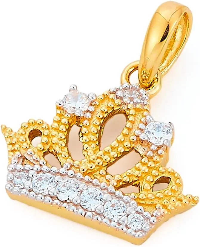 14k Two Tone Gold Crown Charm Pendant