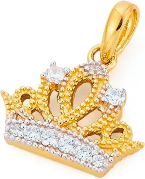 14k Two Tone Gold Crown Charm Pendant