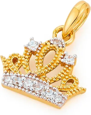14k Two Tone Gold Small Crown Charm Pendant