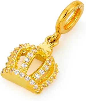 14k Yellow Gold CZ Crown Charm Pendant