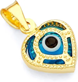 14k Yellow Gold Evil Eye Heart Pendant