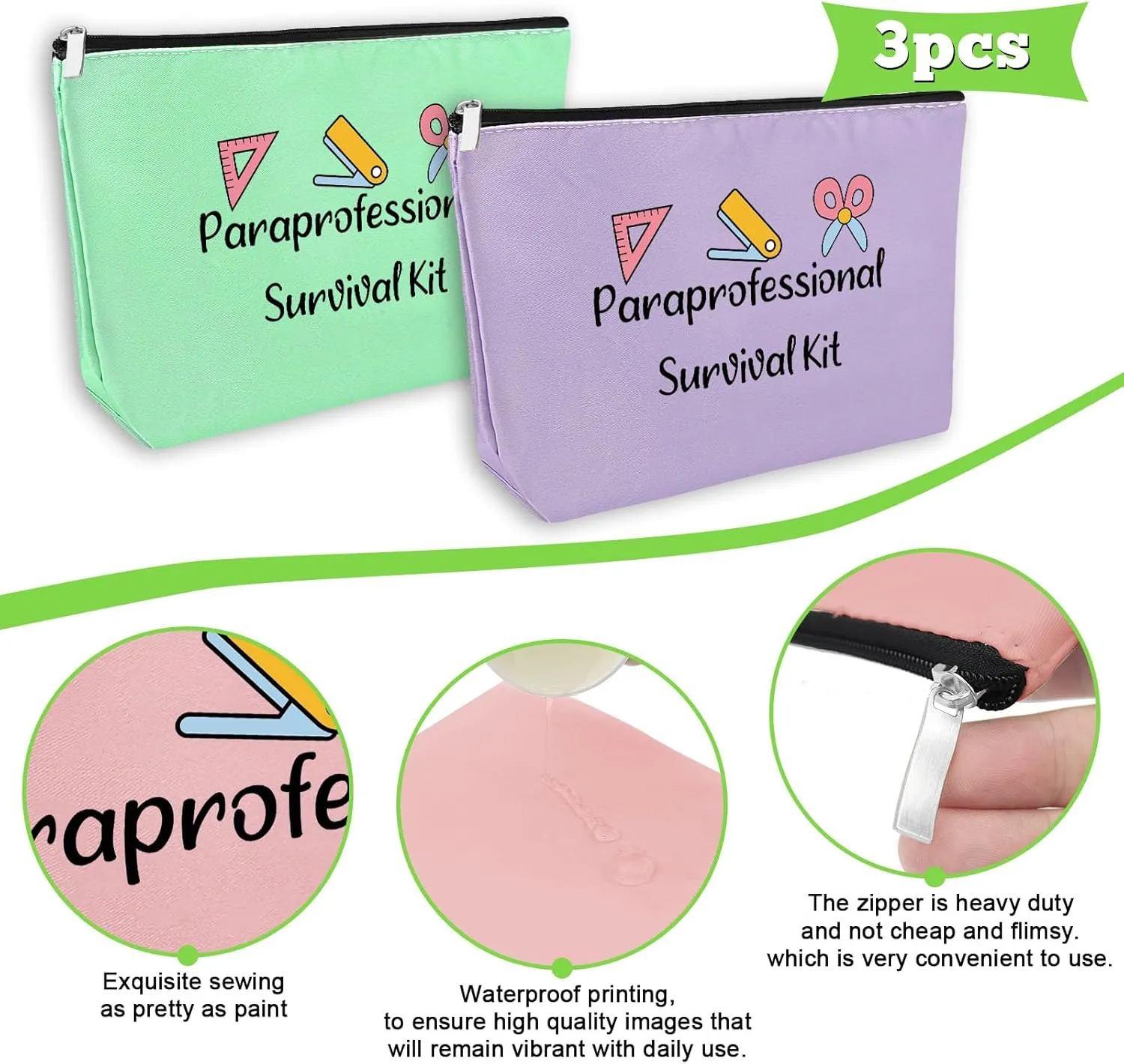 3 Pack Paraprofessional Gifts Teacher Appreciation Gifts 3PCS Makeup Bags Paraeducator Cosmetic Pouch 3 Pieces Cosmetic Bag Para Teacher Presents Birthday Graduation Presents for Counselor Tutor