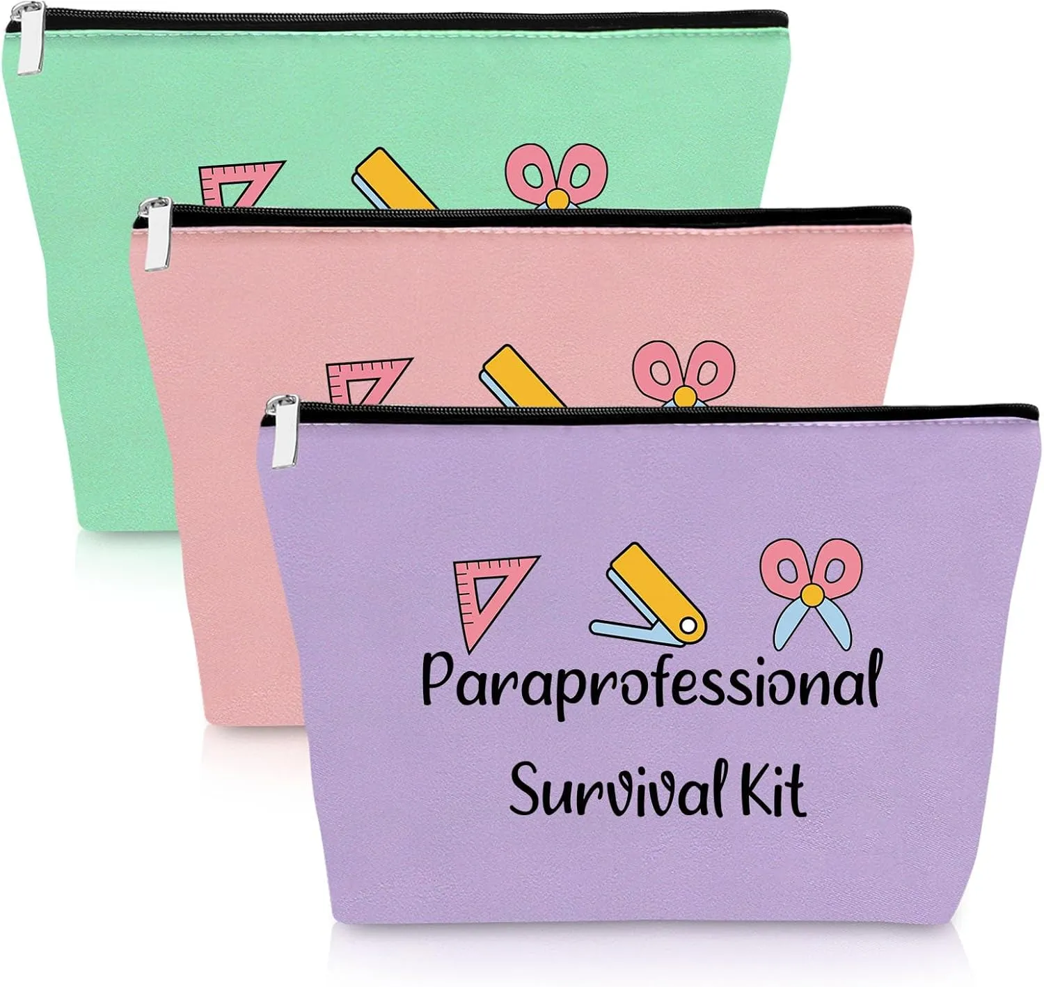3 Pack Paraprofessional Gifts Teacher Appreciation Gifts 3PCS Makeup Bags Paraeducator Cosmetic Pouch 3 Pieces Cosmetic Bag Para Teacher Presents Birthday Graduation Presents for Counselor Tutor