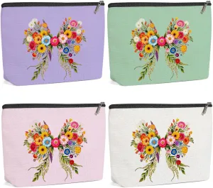 4 Pack Cute Bow Aesthetics Wildflower Makeup Bag,Travel Essentials Cosmetic Bags for Women, Plant Lovers Mom Girls Trip Bachelorette Party Travel Toiletry Bag Graduation Birthday Christmas Friendship