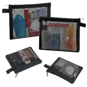 4 Pack Mini Cosmetic Bags, Small Mesh Makeup Bag with Zipper for Home Office Purse Multipurpose Nylon Bag (Black)