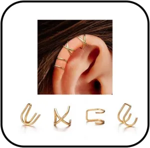 4Pcs Ear Cuffs for Women Non Piercing Gold Cross Double Lines Ear Cuffs Earrings Chunky Ear Cuffs Earrings Minimalist Helix Ear Clip on Cartilage Earrings Set for Women Men Ear Cuffs Jewelry