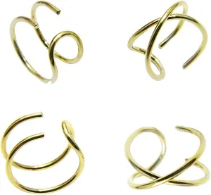 4PCS Helix Ear Cuff Cartilage Earring No Piercing Earcuff, 925 Sterling Silver,14K Gold Simple Criss Cross Double Lines Adjustable Ear Cuffs Minimalist Women Girls Men Clip On adornment Set
