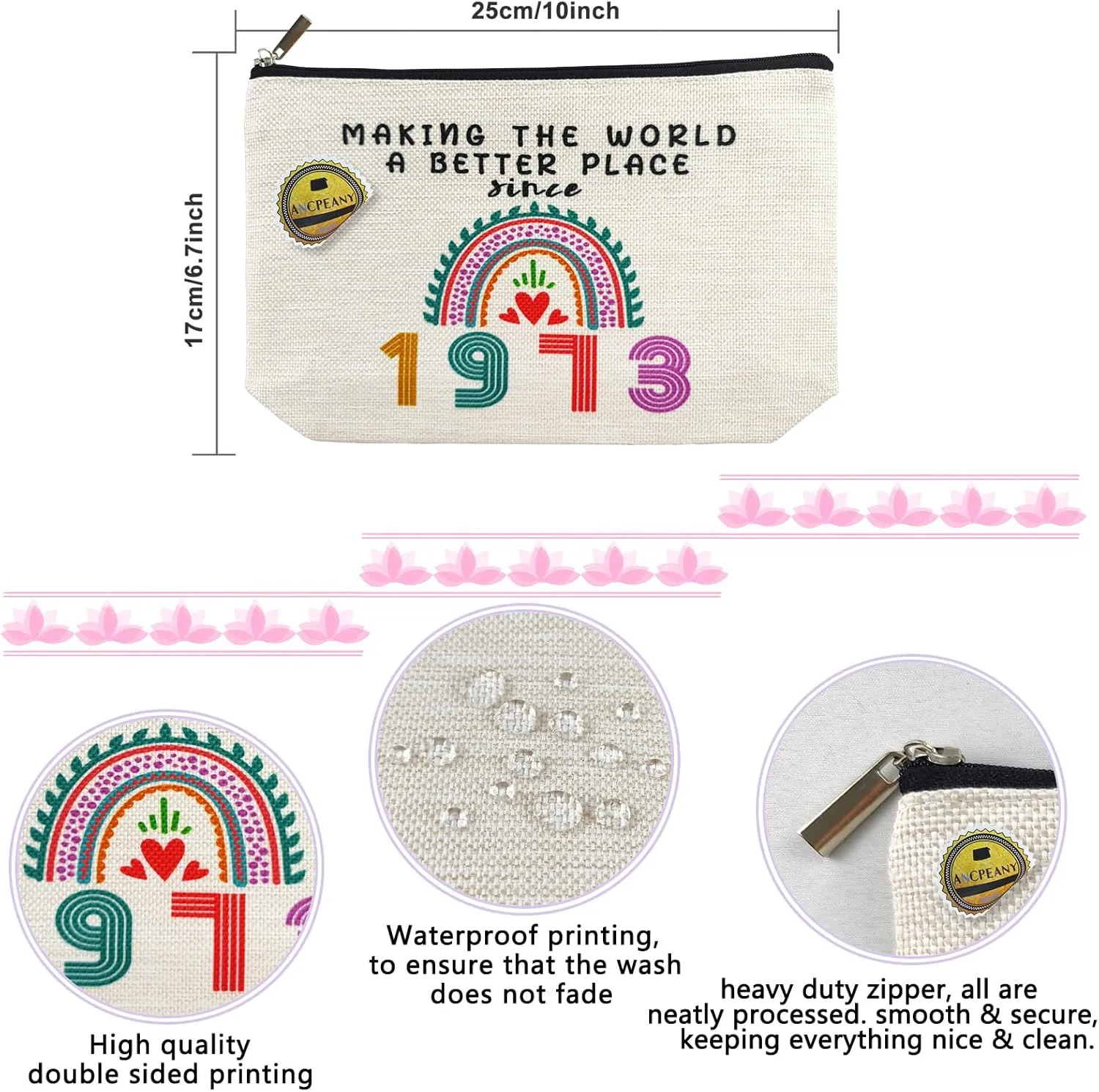 52nd Birthday Gifts for Women, Funny 1973 52nd Birthday Decorations Makeup Bag, Anniversary 52 Year Old Gift Ideas for Her, Wife, Sister, Mom, Aunt, Cool Cosmetic Travel Bags for Mothers Day Christmas