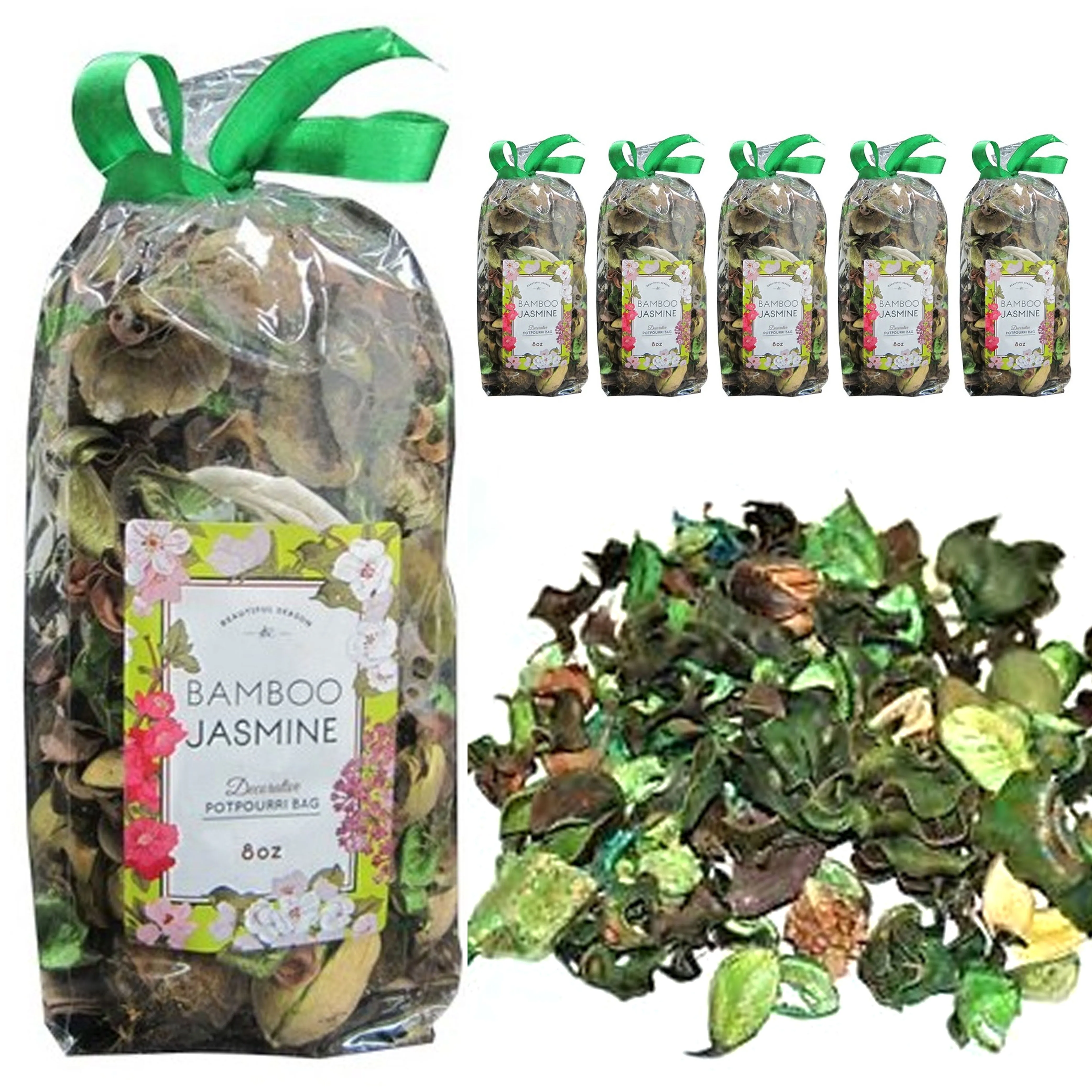 6 Pk Bamboo Jasmine Fragrance Potpourri Bags Scented Decorative Vase Filler 8 oz
