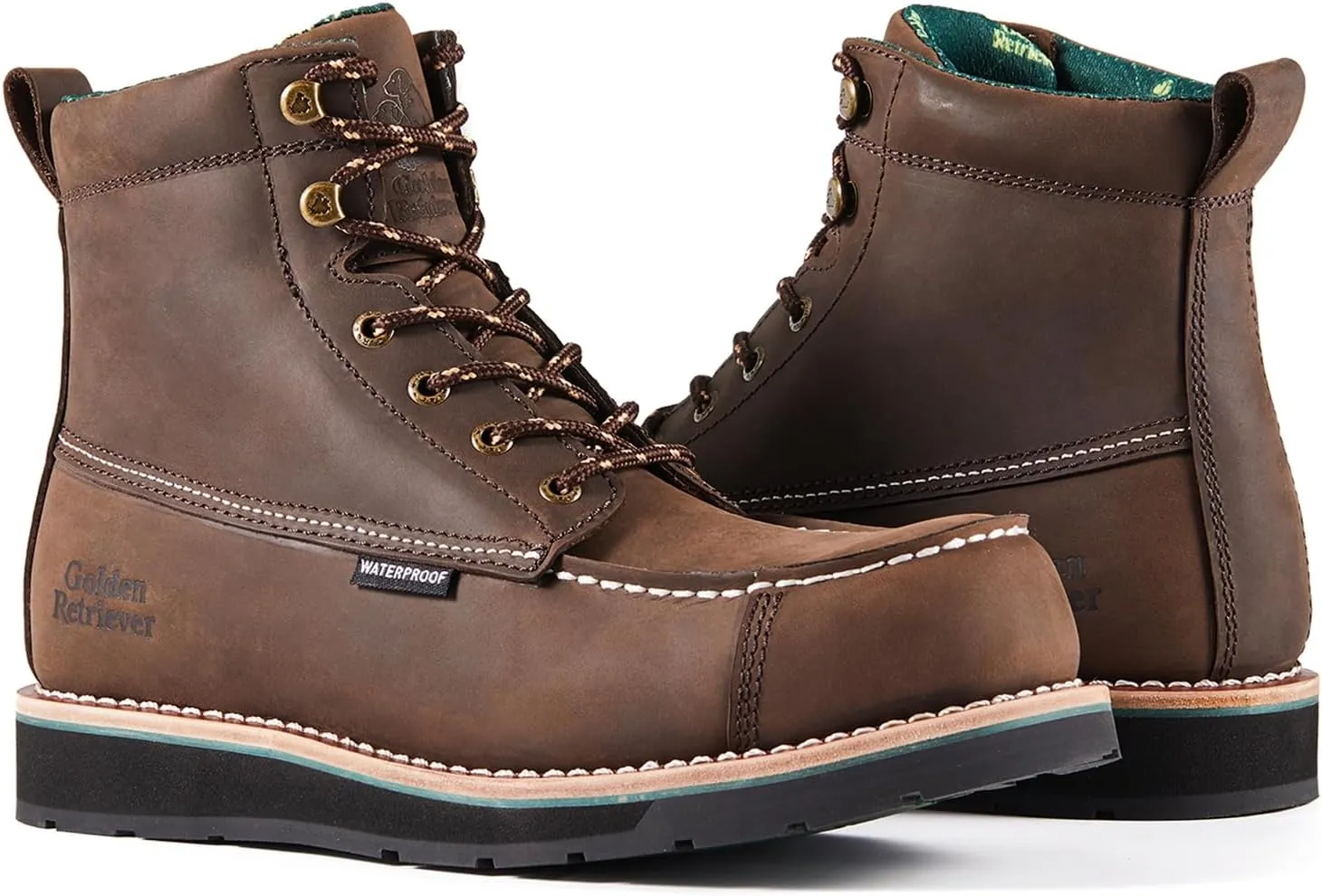 6''Composite/Soft Toe Work Boots For Men,Waterproof Wedge Moc Toe, Oil/Slip Resistant, Goodyear Leather Welt, Industrial Construction Durty work Boots,EH G6155-G6255-G6355