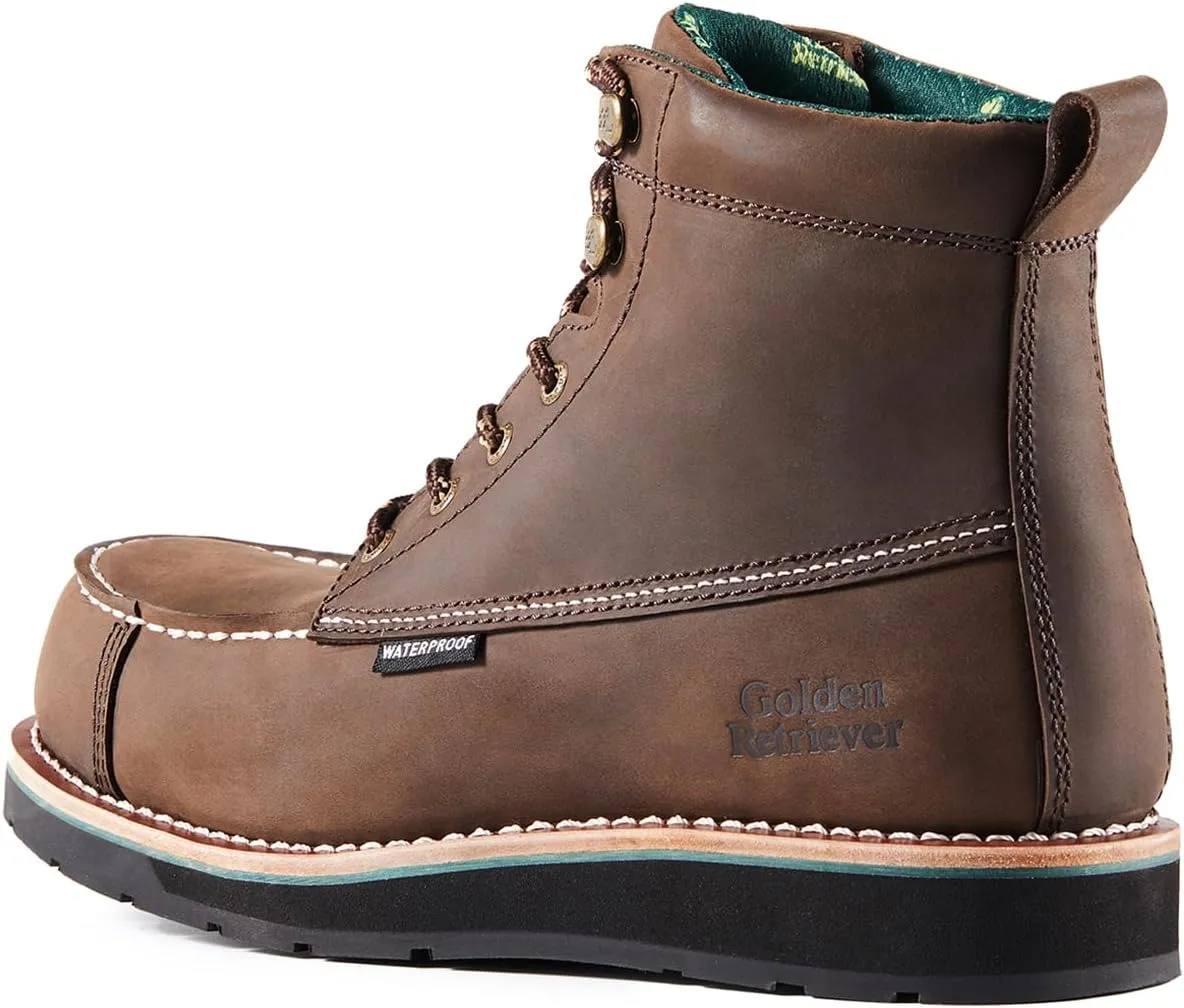 6''Composite/Soft Toe Work Boots For Men,Waterproof Wedge Moc Toe, Oil/Slip Resistant, Goodyear Leather Welt, Industrial Construction Durty work Boots,EH G6155-G6255-G6355