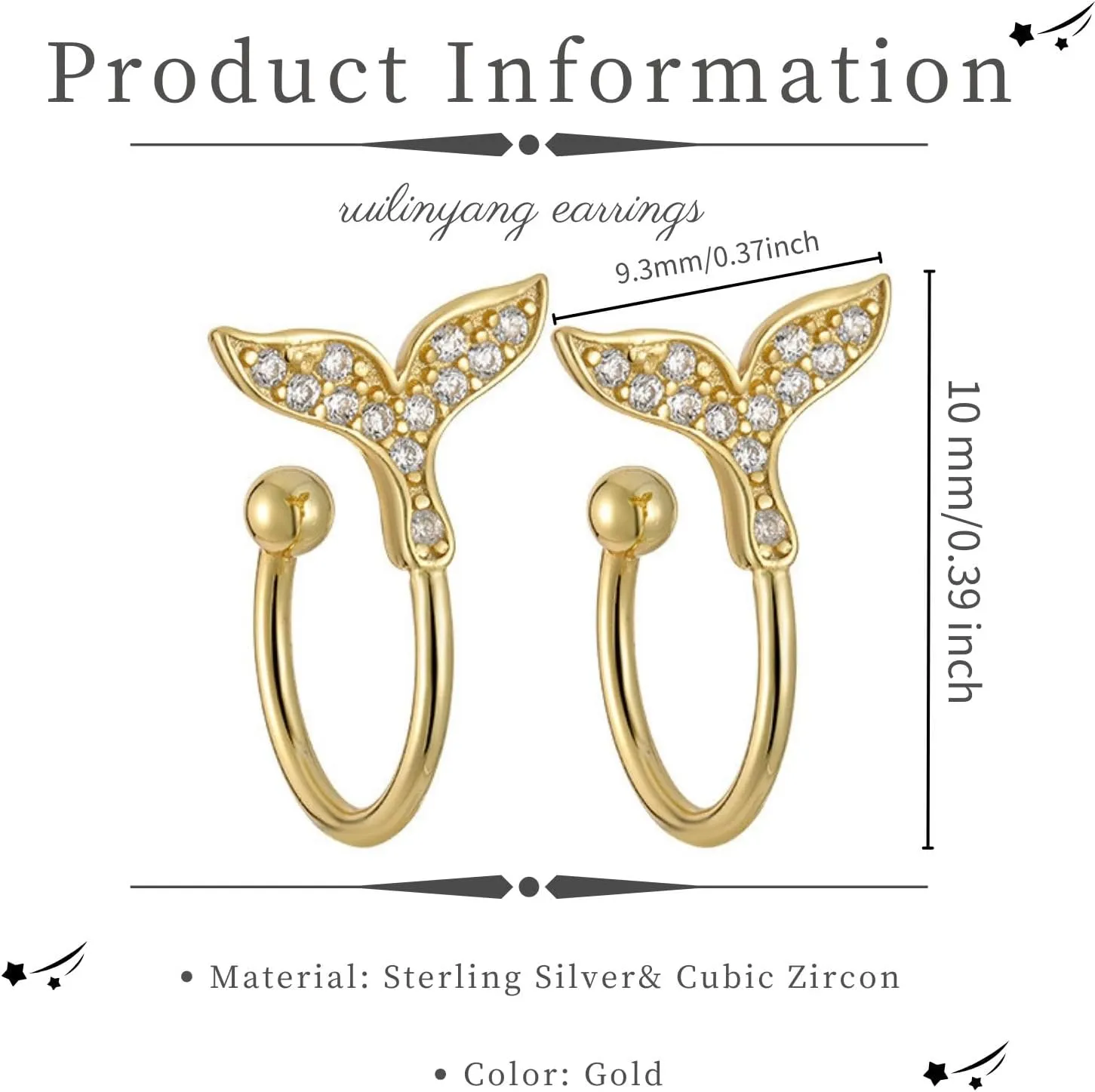 925 Sterling Silver Ear Cuff for Women, 18K Gold Plated Whale Ear Cuffs Earrings, Non Pierced Fish Earring Cuff