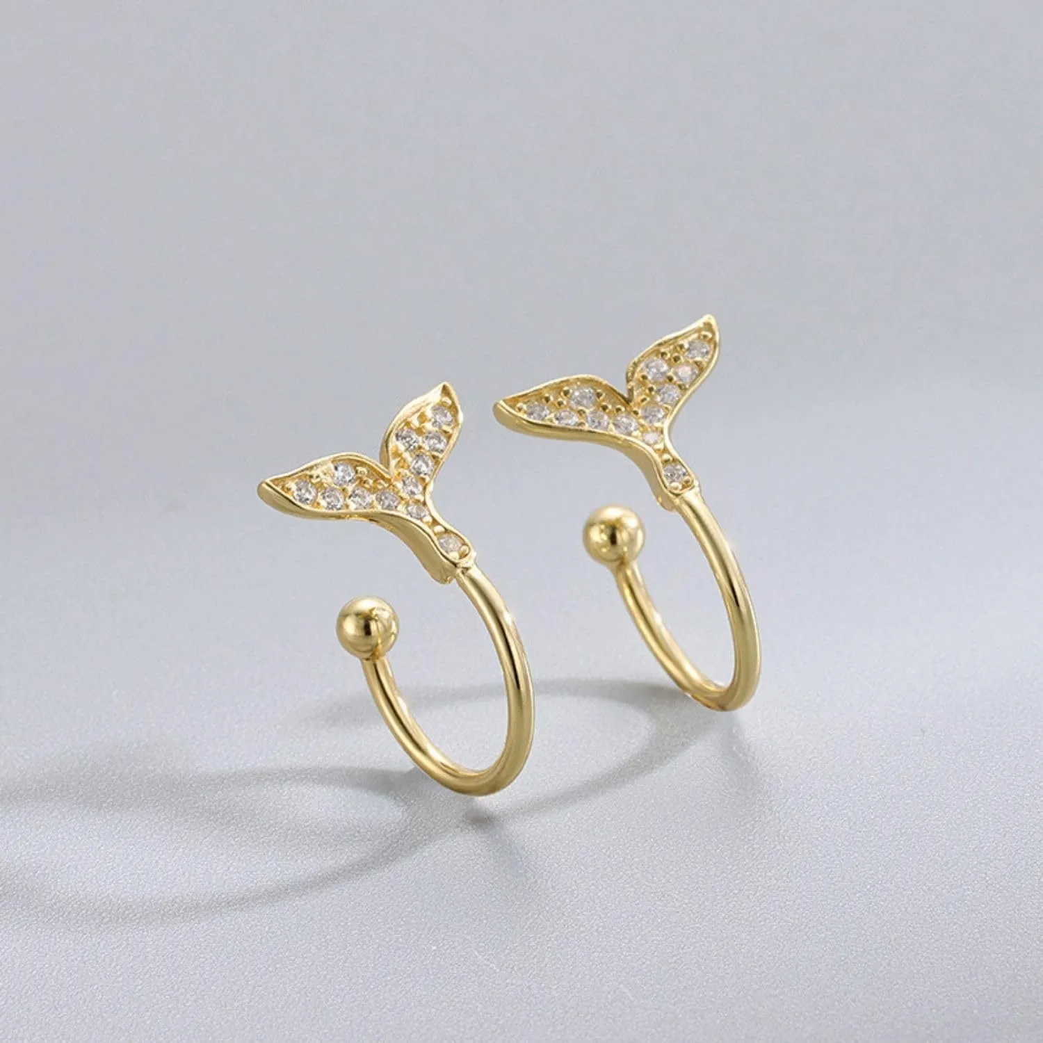 925 Sterling Silver Ear Cuff for Women, 18K Gold Plated Whale Ear Cuffs Earrings, Non Pierced Fish Earring Cuff