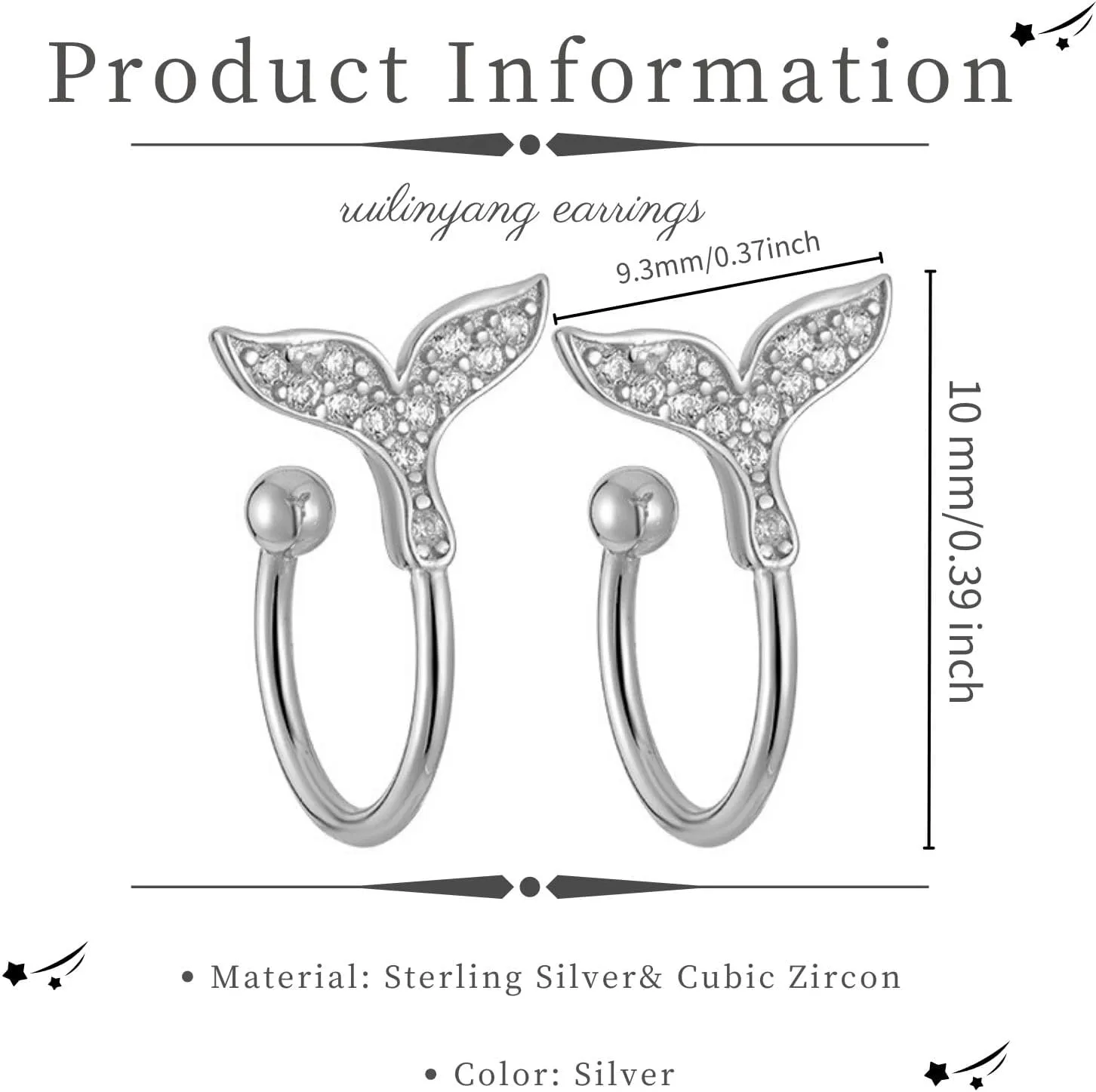 925 Sterling Silver Ear Cuff for Women, 18K Gold Plated Whale Ear Cuffs Earrings, Non Pierced Fish Earring Cuff