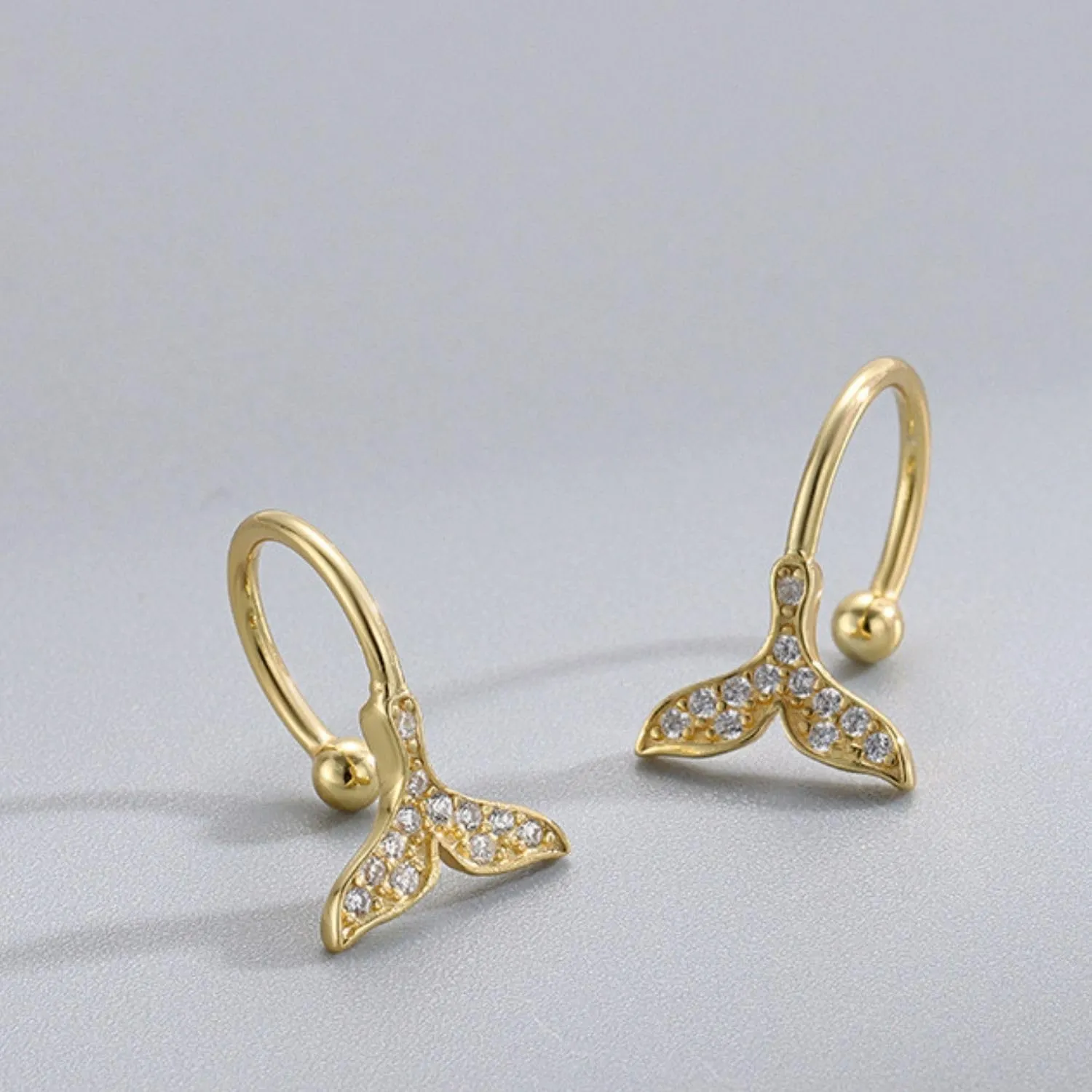 925 Sterling Silver Ear Cuff for Women, 18K Gold Plated Whale Ear Cuffs Earrings, Non Pierced Fish Earring Cuff