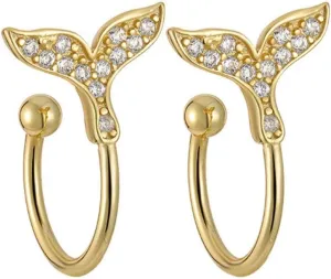 925 Sterling Silver Ear Cuff for Women, 18K Gold Plated Whale Ear Cuffs Earrings, Non Pierced Fish Earring Cuff