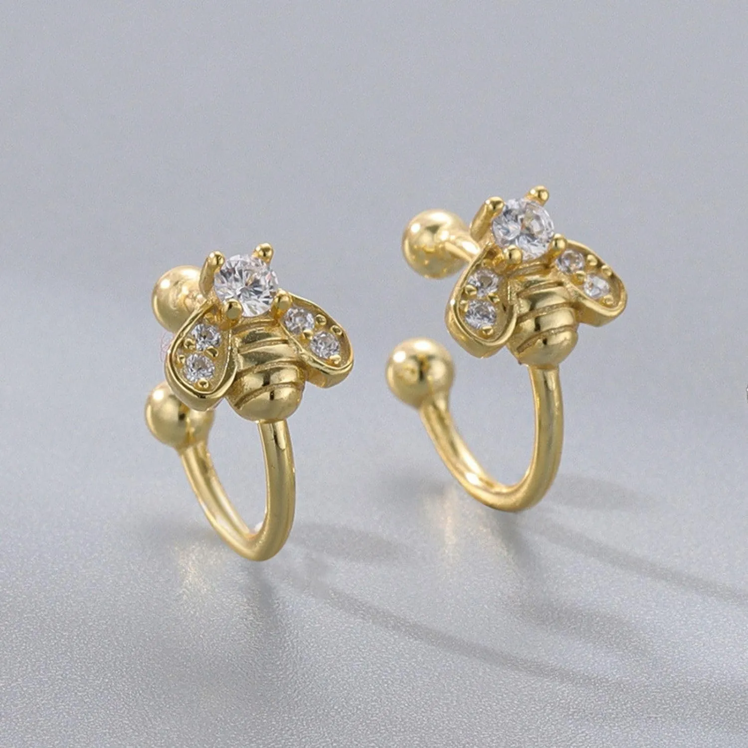 925 Sterling Silver Ear Cuff for Women, Bee Ear Cuffs Earrings, 18K Gold Plated Non Pierced Earring Cuff