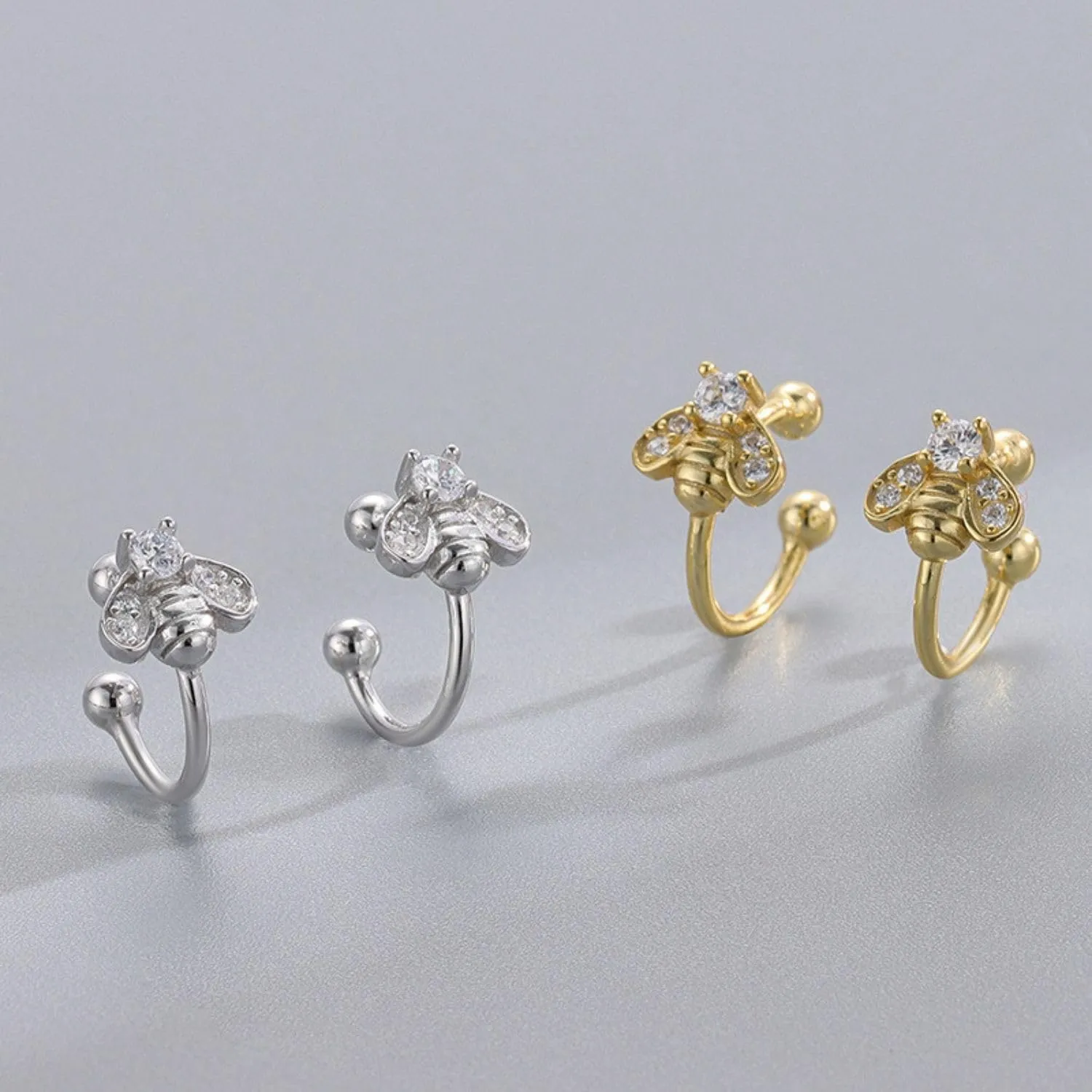 925 Sterling Silver Ear Cuff for Women, Bee Ear Cuffs Earrings, 18K Gold Plated Non Pierced Earring Cuff