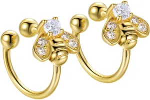 925 Sterling Silver Ear Cuff for Women, Bee Ear Cuffs Earrings, 18K Gold Plated Non Pierced Earring Cuff