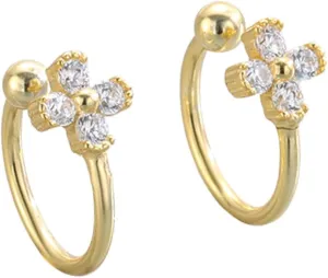 925 Sterling Silver Ear Cuff for Women, Cross Ear Cuffs Earrings, 18K Gold Plated Non Pierced Earring Cuff