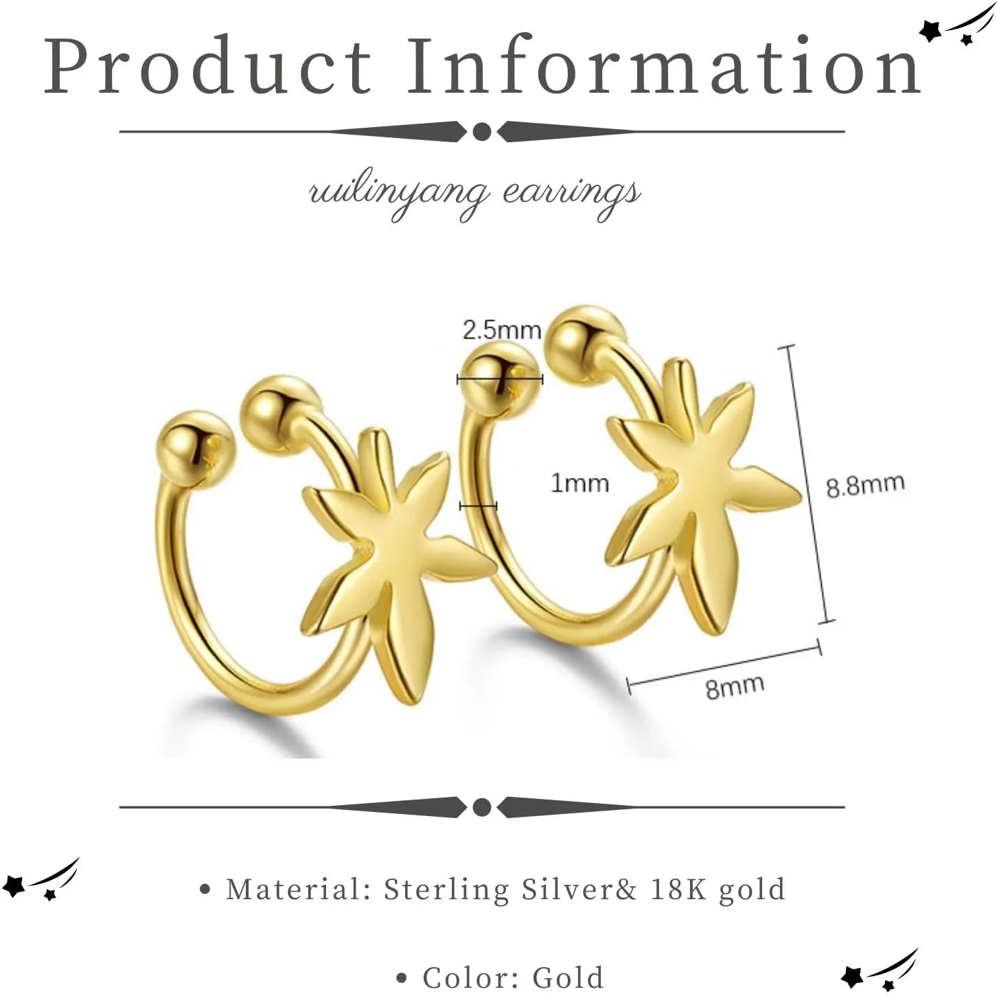 925 Sterling Silver Ear Cuff for Women, Maple Leaves Ear Cuffs Earrings, Non Pierced Leaves Earring Cuff