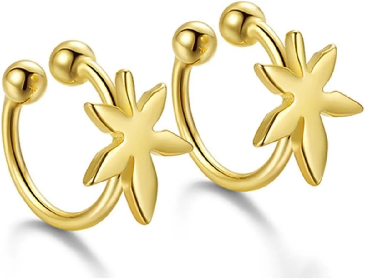 925 Sterling Silver Ear Cuff for Women, Maple Leaves Ear Cuffs Earrings, Non Pierced Leaves Earring Cuff