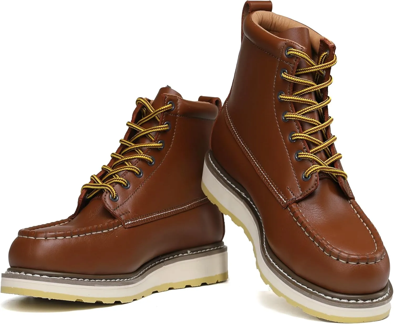 ABALONE Mens 6" Steel Toe Suretrack Leather Slip Resistant Work Boots, 84992