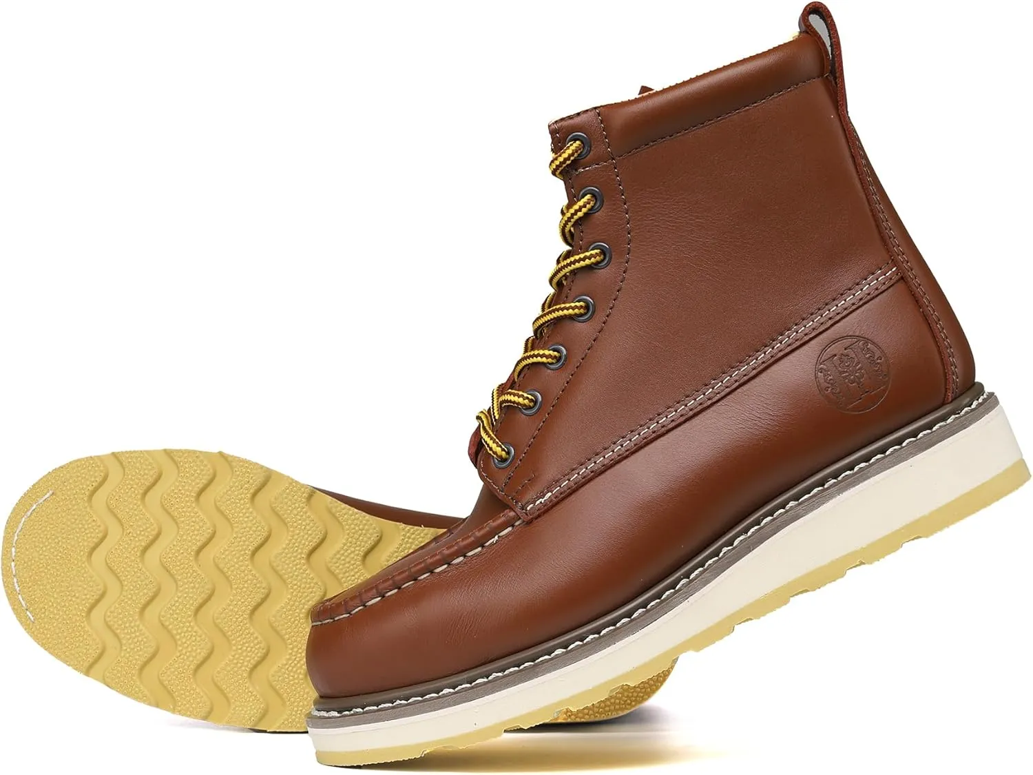 ABALONE Mens 6" Steel Toe Suretrack Leather Slip Resistant Work Boots, 84992