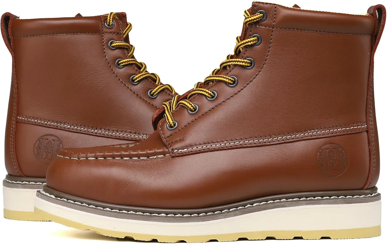 ABALONE Mens 6" Steel Toe Suretrack Leather Slip Resistant Work Boots, 84992