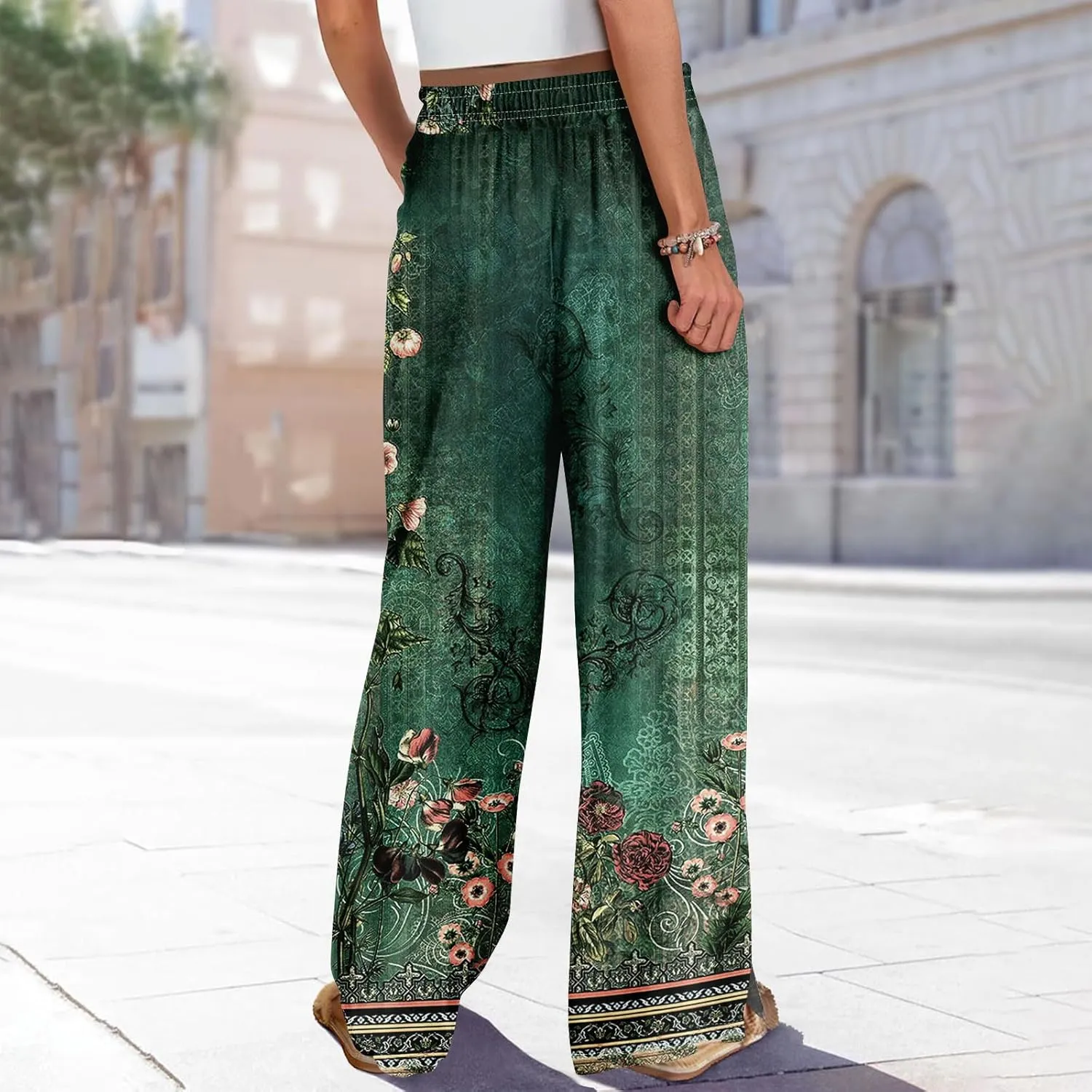 ADHOWBEW Boho Wide Leg Pants for Women Palazzo Wide Leg Harem Flowy Dressy Yoga Beach Bohemian Loose Trousers