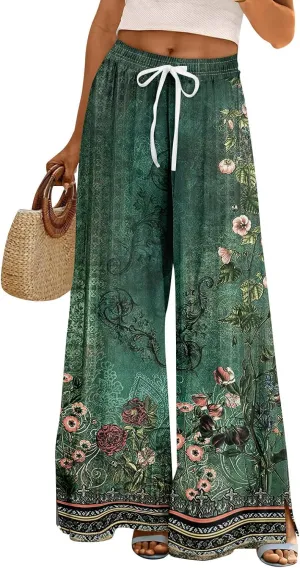 ADHOWBEW Boho Wide Leg Pants for Women Palazzo Wide Leg Harem Flowy Dressy Yoga Beach Bohemian Loose Trousers