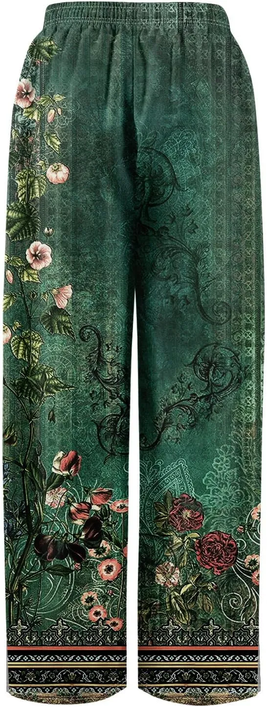ADHOWBEW Boho Wide Leg Pants for Women Palazzo Wide Leg Harem Flowy Dressy Yoga Beach Bohemian Loose Trousers