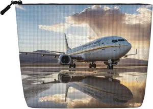 Airplane on Lake Print Cosmetic Bags for Women Large Capacity Purse Travel Toiletry Zipper Storage Pouch