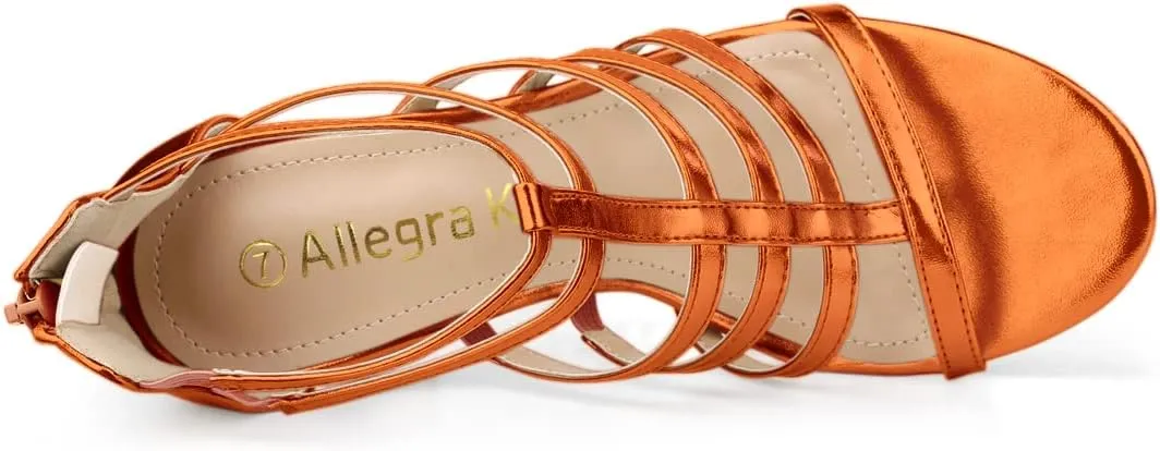 Allegra K Women's Cage Strappy Gladiators Chunky Heels Sandals