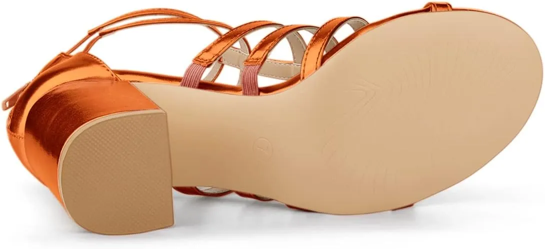 Allegra K Women's Cage Strappy Gladiators Chunky Heels Sandals