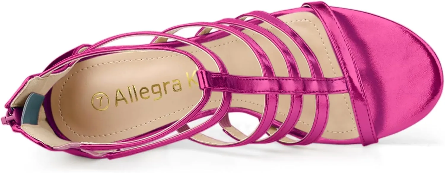 Allegra K Women's Cage Strappy Gladiators Chunky Heels Sandals
