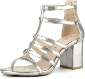 Allegra K Women's Cage Strappy Gladiators Chunky Heels Sandals