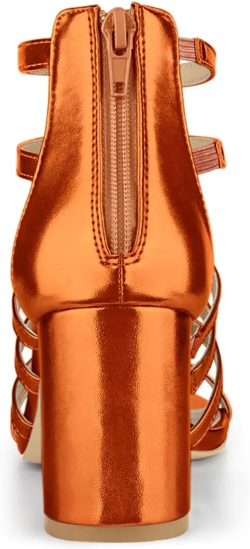 Allegra K Women's Cage Strappy Gladiators Chunky Heels Sandals