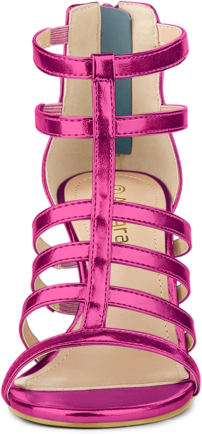 Allegra K Women's Cage Strappy Gladiators Chunky Heels Sandals