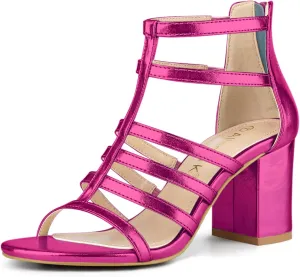 Allegra K Women's Cage Strappy Gladiators Chunky Heels Sandals