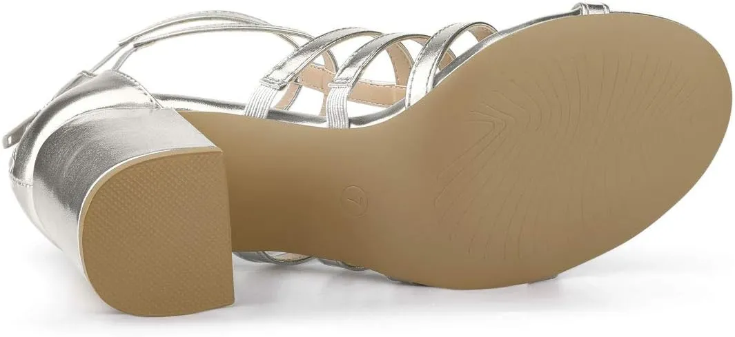 Allegra K Women's Cage Strappy Gladiators Chunky Heels Sandals
