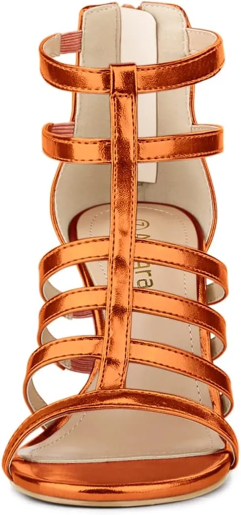 Allegra K Women's Cage Strappy Gladiators Chunky Heels Sandals