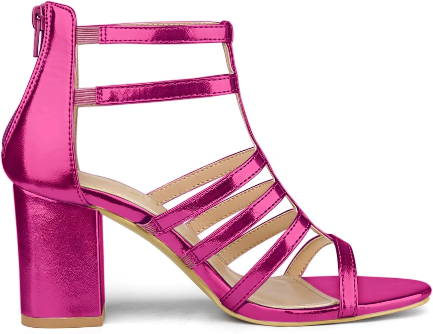 Allegra K Women's Cage Strappy Gladiators Chunky Heels Sandals