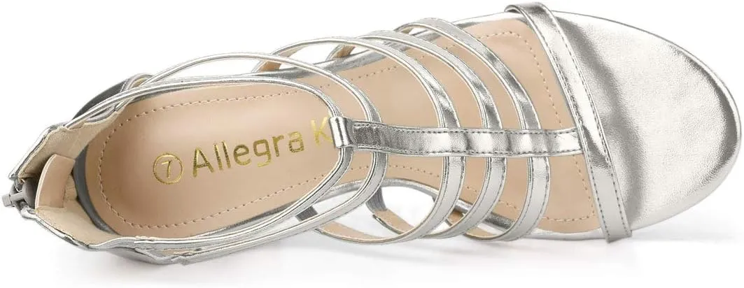 Allegra K Women's Cage Strappy Gladiators Chunky Heels Sandals