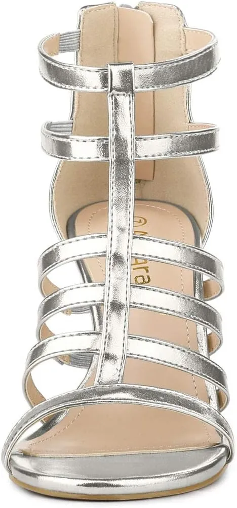 Allegra K Women's Cage Strappy Gladiators Chunky Heels Sandals